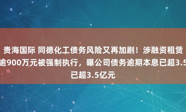 贵海国际 同德化工债务风险又再加剧!涉融资租赁纠纷逾900万元被强制执行,曝公司债务逾期本息已超3.5亿元