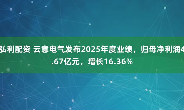 弘利配资 云意电气发布2025年度业绩，归母净利润4.67亿元，增长16.36%